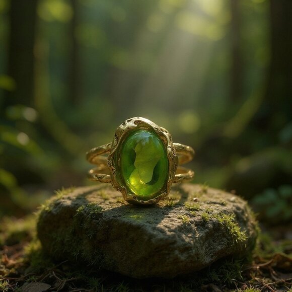 Green stone and gold statement bracelet - Picture 2 of 2